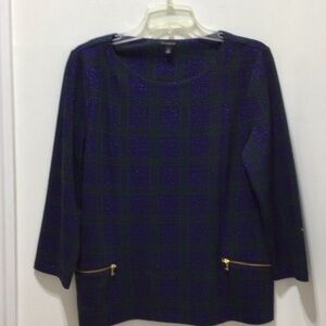 TALBOTS BLUE AND GREEN LUREX PLAUD TOP SIZE M